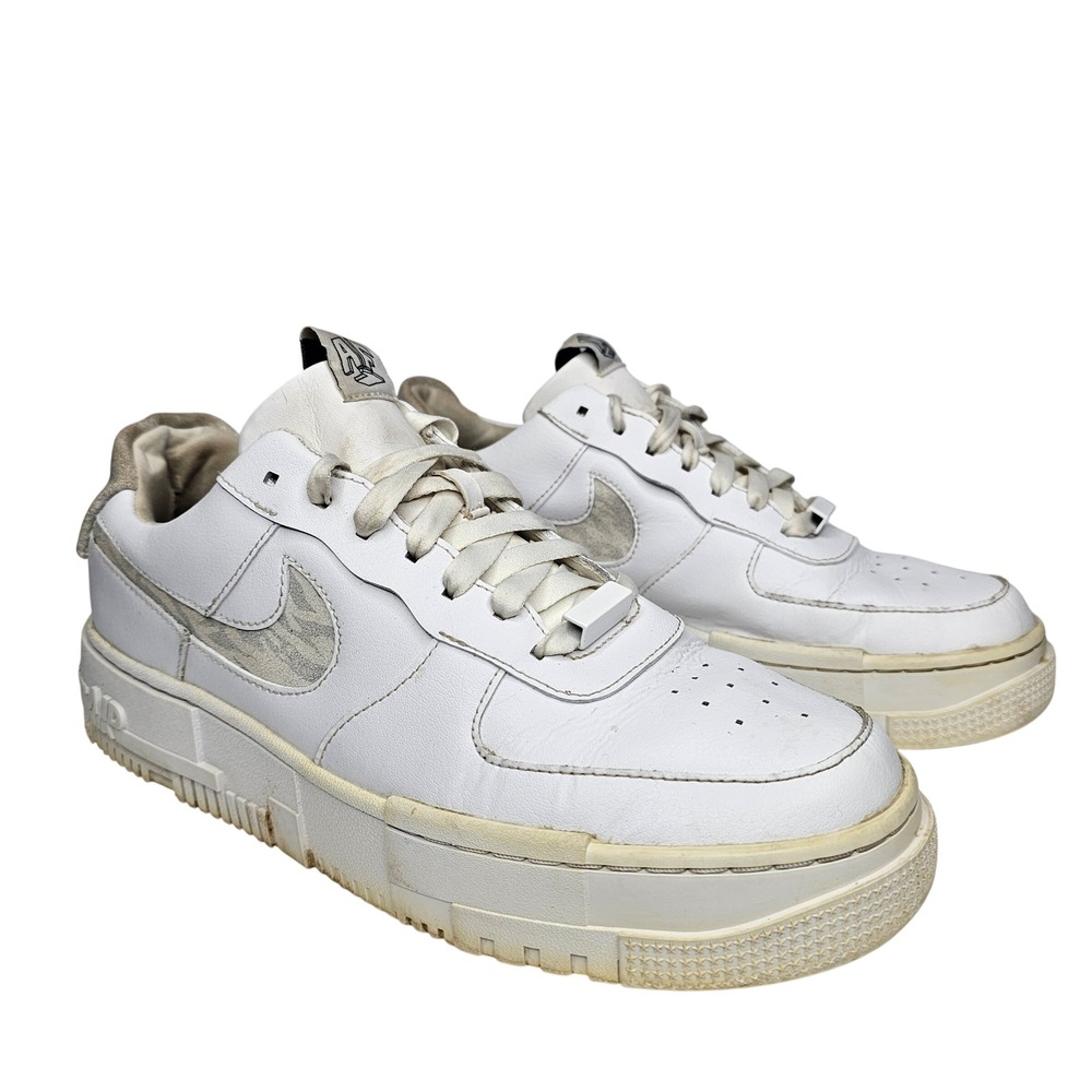 Nike Air Force 1 Pixel Women 10 White Grey Zebra DH9632-100 Low Top Sneaker